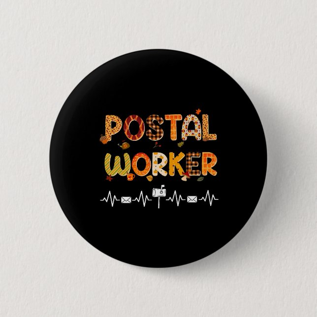 Postbote Herbst Post Umschlag Herzschlag Briefträg Button (Vorderseite)
