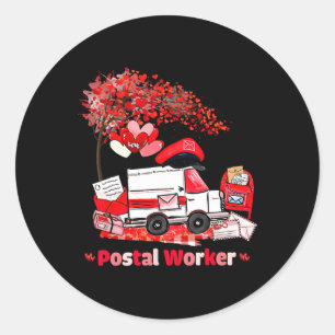 Postbote Valentinstag Postwagen Briefträger Runder Aufkleber