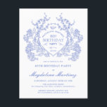 POSTCARD 80TH Birthday Blue Floral Wappen Einladun Einladungspostkarte<br><div class="desc">Ein elegantes französisches Vintages blühendes Wappen steht im Mittelpunkt der Bühne dieses zeitlosen Geburtstags. Verziert,  formell und sehr feminin macht jede Geburtstagsfrau ein ganz besonderes Gefühl. Die Party-Vorräte werden koordiniert.</div>