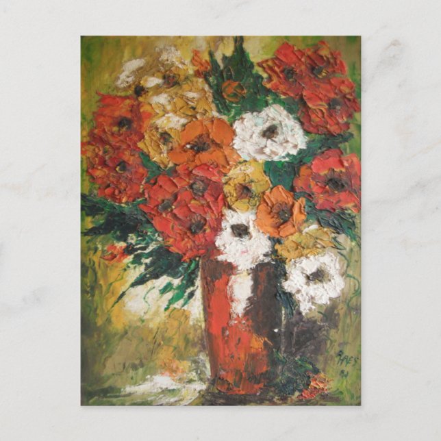 Postcard Ann Hayes Painting Red Blume Mixed Postkarte (Vorderseite)