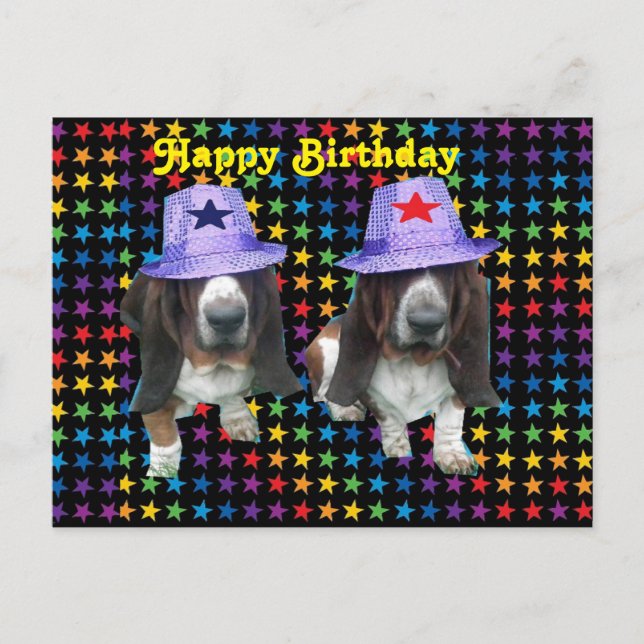 Postcard Baby Happy Birthday Basset Hound Stars Postkarte (Vorderseite)