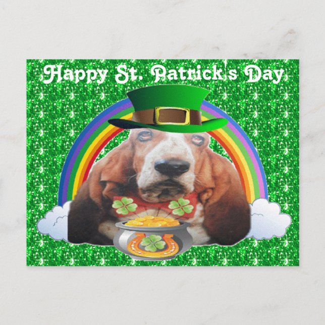 Postcard Basset Hound Happy St. Patrick's Day Postkarte (Vorderseite)