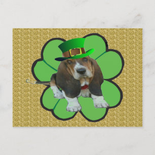 Postcard Basset Hound Happy StPatrick's Day Clover Postkarte