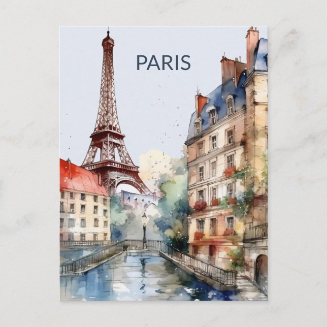 POSTCARD Beautiful Watercolor of Paris Travel Postkarte (Vorderseite)
