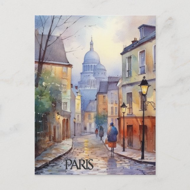 POSTCARD Beautiful Watercolor of Paris Travel Postkarte (Vorderseite)