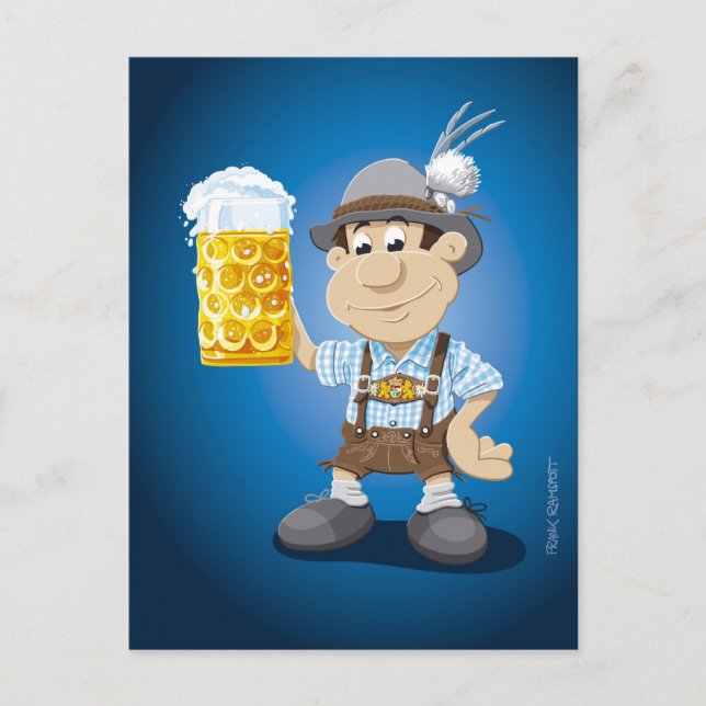 Postcard BEER FESTIVAL Lederhosen Cartoon Beer Postkarte (Vorderseite)
