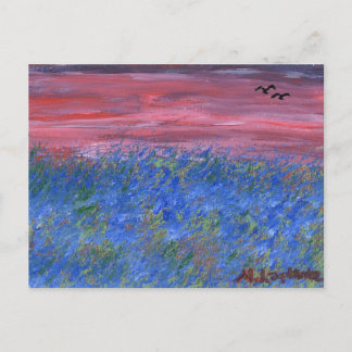 Postcard, Blue Field at Sunset by M. Laplante Postkarte