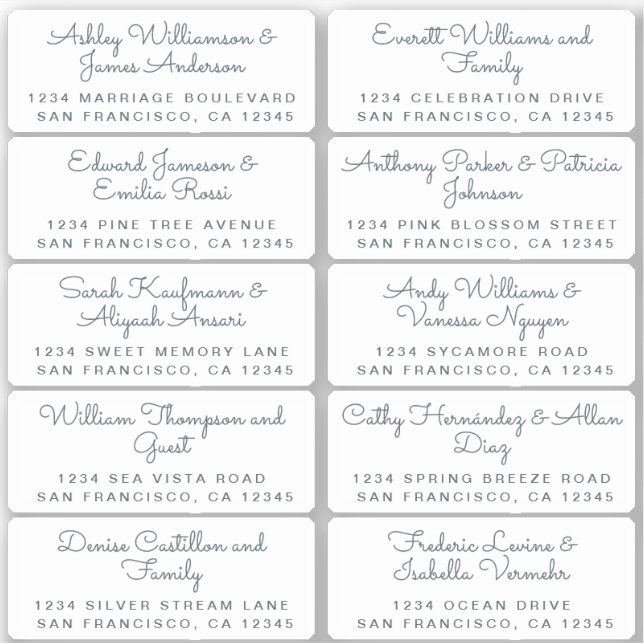 Postcard Calligraphy Wedding Guest Address Labels (Vorderseite)