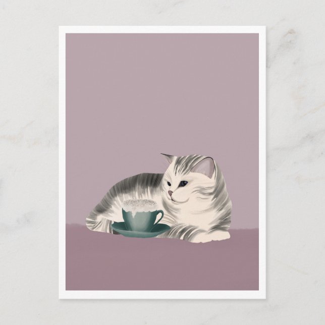 Postcard - Cat with Coffee Postkarte (Vorderseite)