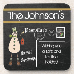 Postcard Chalkboard Vintage Weihnachtsschneemann Untersetzer