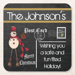 Postcard Chalkboard Weihnachtsfest - Rot Rechteckiger Pappuntersetzer