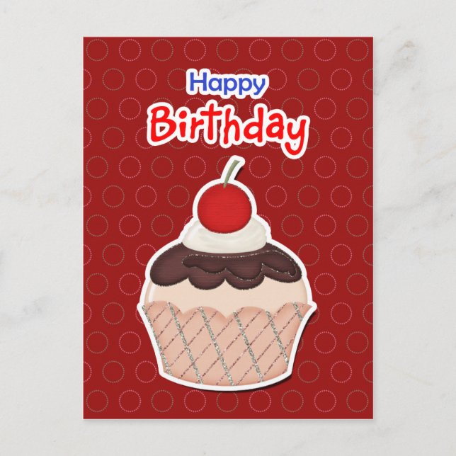 Postcard, Cupcake -, Happy Birthday Einladungspostkarte (Vorderseite)