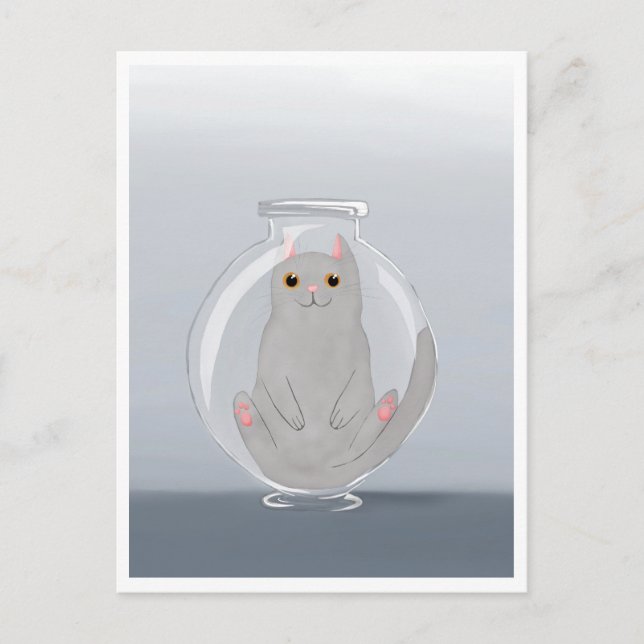 Postcard - Cute Cat in Glass Postkarte (Vorderseite)