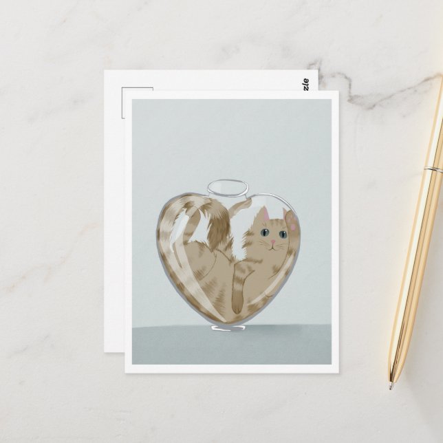 Postcard - Cute Cat in Glass Postkarte (Vorderseite/Rückseite Beispiel)