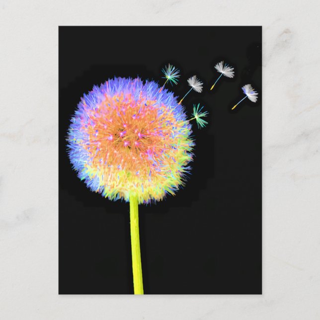 Postcard Dandelion Seeds Neon Postkarte (Vorderseite)