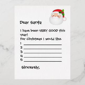 Postcard - Dear Santa I Would Like... Folien Feiertagspostkarte