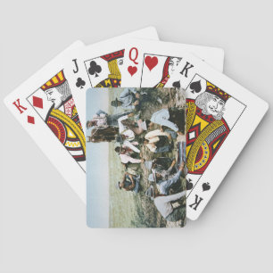 Postcard depicting cowboys gambling shooting craps spielkarten