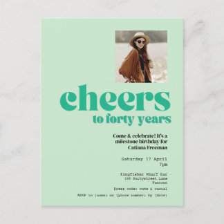 Postcard Einladung Retro Sage Green 40. Geburtstag