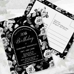 Postcard Einladung Schwarz-weiße Blüte 30. Geburts Postkarte<br><div class="desc">Sehr elegantes Schwarz-Weiß-Rosa-Blumenmuster schafft eine Postkartenvorlage zum 30. Geburtstag. Weiße Schrift und Kalligrafie werden durch einen schwarzen,  weiß gekleideten Bogen gerahmt. Dieser Artikel ist Teil der Schwarz-Weiß-Rose-Flora-Sammlung und enthält Vorlagen,  um eine einzigartige Einladungspalette,  Begrüßungsschilder und Dekorationen aus dem Party zu schaffen.</div>