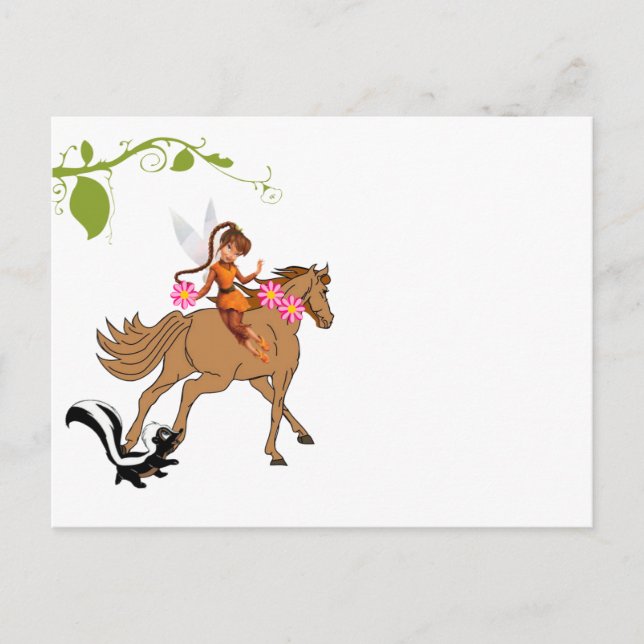 Postcard Fairy Horse Skunk Floral Postkarte (Vorderseite)