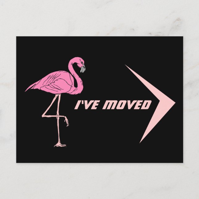 Postcard Flamingo Ich habe neue Adresse PC Retro v Ankündigungspostkarte (Vorderseite)