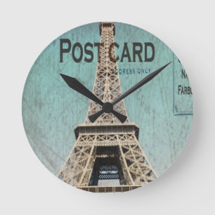Postcard From Paris EIffel Tower Runde Wanduhr