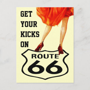 Postcard GET YOUR KICKS ON ROUTE 66 Retro Style Postkarte