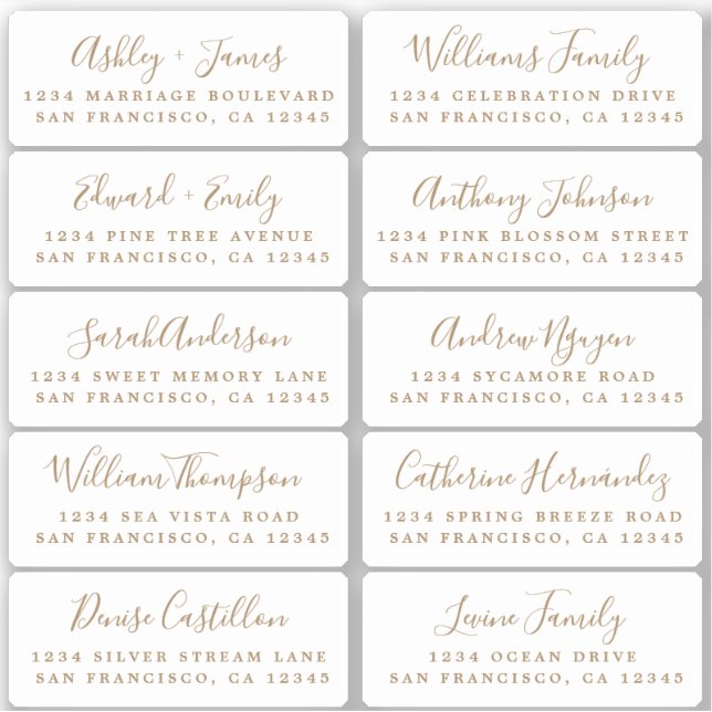 Postcard Gold Calligraphy Guest Address Labels (Vorderseite)