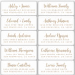 Postcard Gold Calligraphy Guest Address Labels<br><div class="desc">Einfach zu personalisieren, Namen und Adressen / individuelle Etikettenaufkleber für Hochzeitsgäste in einer Größe von 2 x 0, 8 Zoll, geeignet für Postkarten! Diese schicken, modernen und stilvollen Hochzeitsadressen-Labels bieten Ihre Hochzeitsgäste in goldfarbener, eleganter Schrift-Kalligraphie auf weißem Hintergrund. Fügen Sie einfach Ihre persönlichen Namen und Adresse Ihrer Hochzeitsgäste hinzu. Exklusiv...</div>