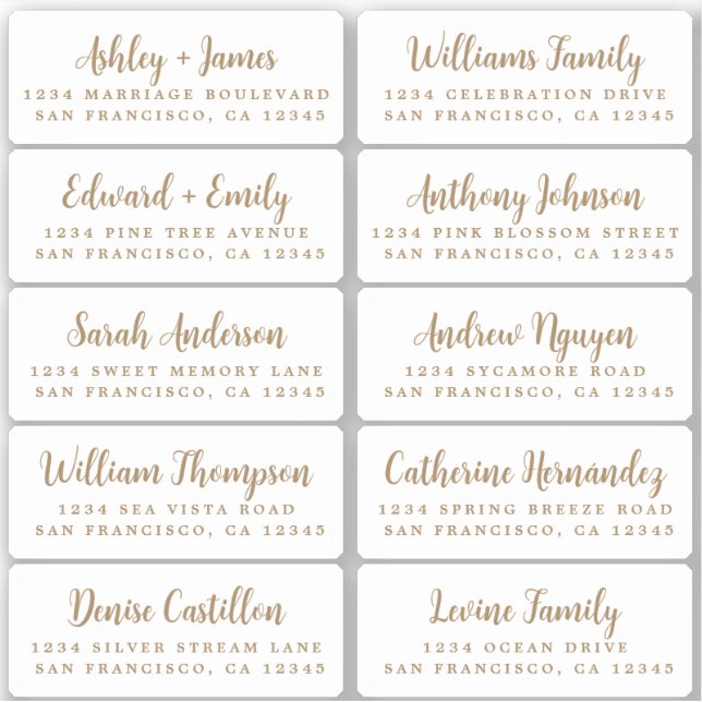 Postcard Gold Calligraphy Guest Address Labels (Vorderseite)