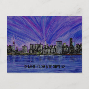 Postcard - Graffiti Dusk NYC Skyline Postkarte