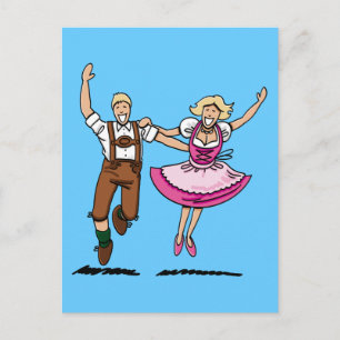 Postcard Happy Bavarian Couple Dancing Postkarte