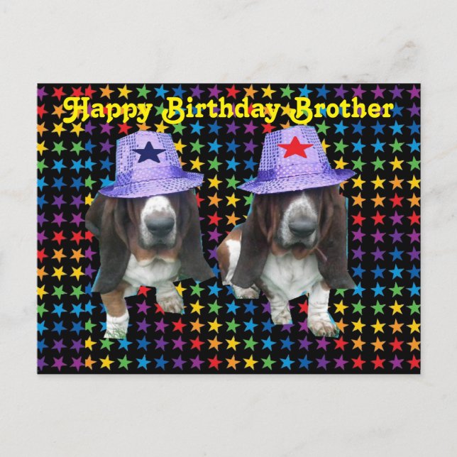 Postcard Happy Brother Birthday Basset Postkarte (Vorderseite)