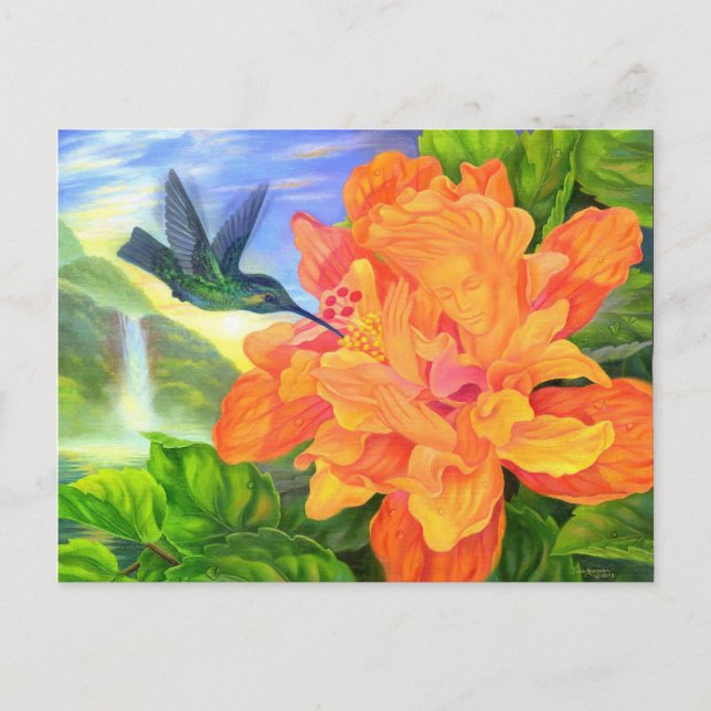 Postcard Hummingbird Hibiscus With Face Painting Postkarte (Vorderseite)
