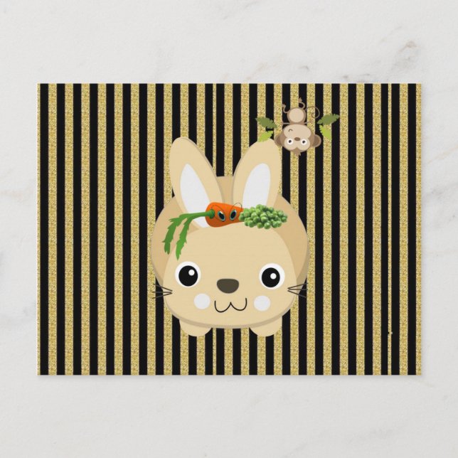 Postcard Kaninchen Affenbrown Streifen Karotten Er Postkarte (Vorderseite)
