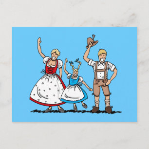 Postcard Lederhosen Dirndl Bayerische Familie Postkarte