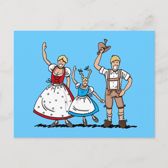 Postcard Lederhosen Dirndl Bayerische Familie Postkarte (Vorderseite)