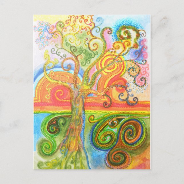 Postcard mit Psychedelic Colorful Tree Design Postkarte (Vorderseite)