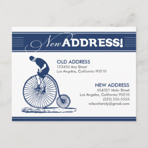 POSTCARD: Neue Adresse! Antikes Fahrrad (Marine) Ankündigungspostkarte