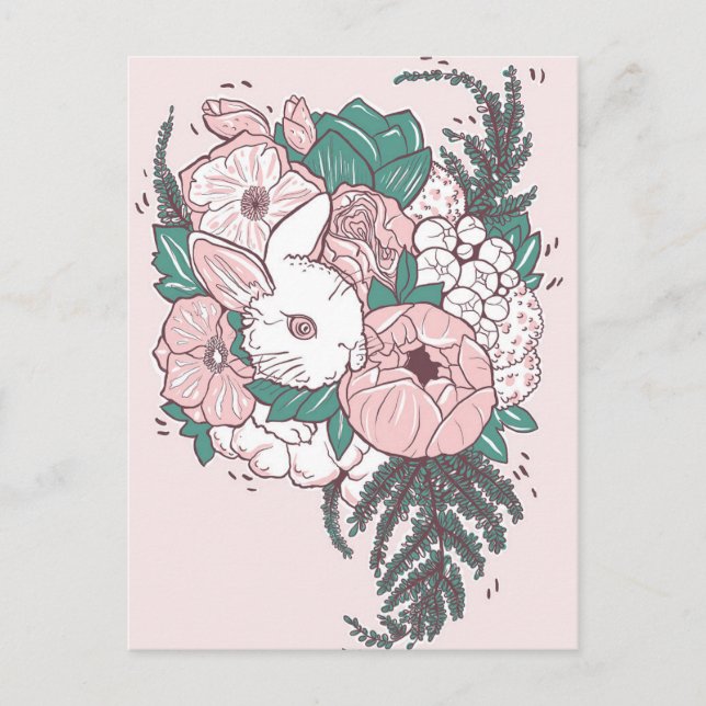 Postcard Peony Bunny Postkarte (Vorderseite)