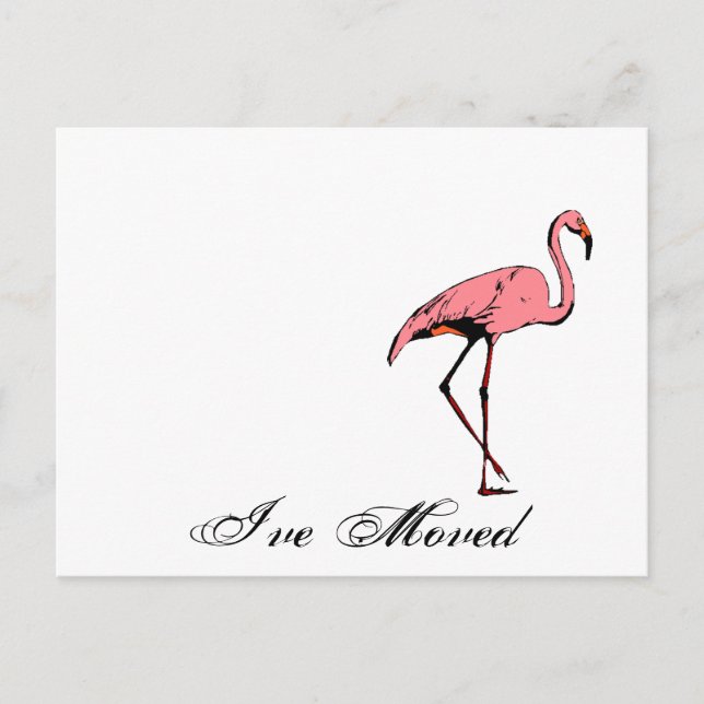 Postcard Retro Ich habe neue Adresse Flamingo PC v Ankündigungspostkarte (Vorderseite)
