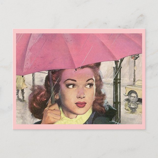 Postcard Retro Regina Tagesdusche & Pink Umbrella Postkarte (Vorderseite)