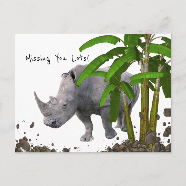 Postcard Rhinoceros Vermisst Sie viel! Postkarte (Vorderseite)
