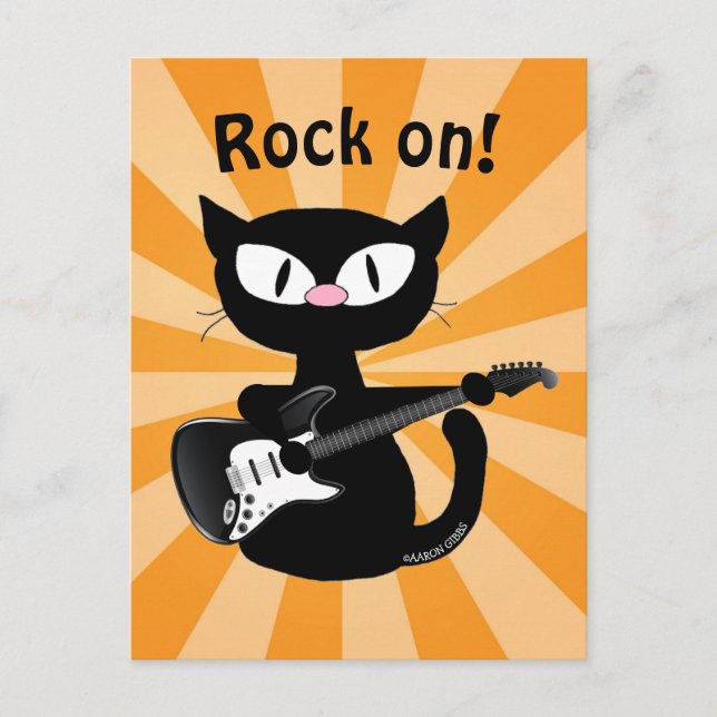 Postcard - Rock on! Guitar Rocker Black Cat Postkarte (Vorderseite)