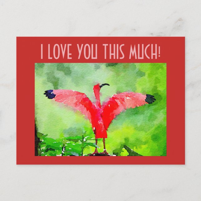 Postcard - Rosa Flamingo - Ich Liebe Sie so viel! Postkarte (Vorderseite)