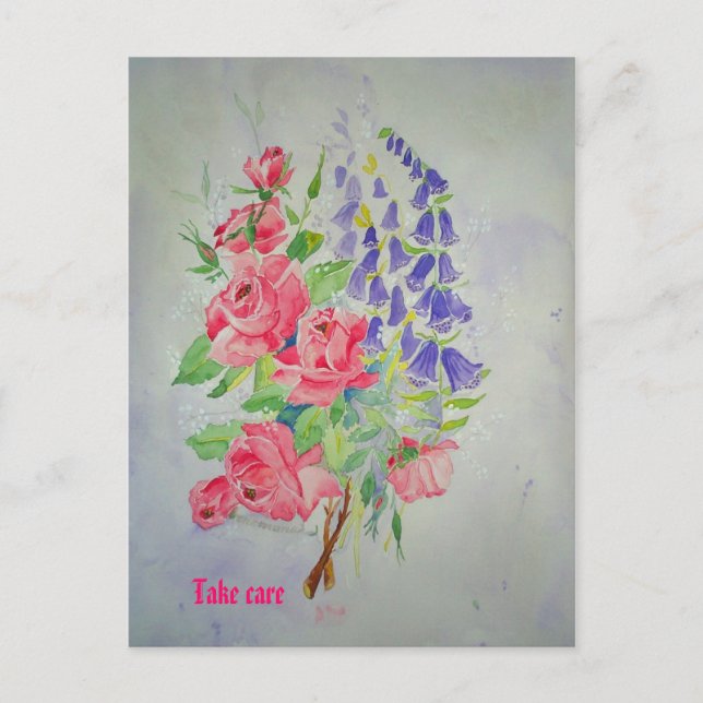 Postcard Roses and Digitalis Postkarte (Vorderseite)