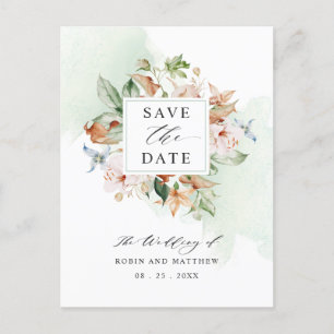 Postcard Save the Date Earthy Blooms Green Wedding Postkarte