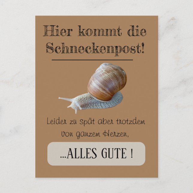 Postcard Schnecke symbolisch Nachträgliche Grüße Postkarte (Vorderseite)