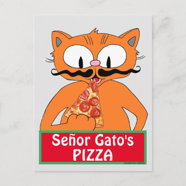 Postcard - Señor Gato's Pizza Funny Mustache Cat Postkarte (Vorderseite)