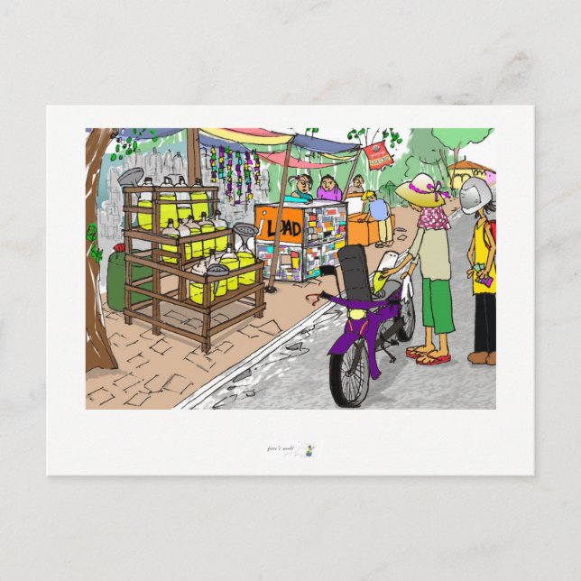 Postcard Street Szene in Asien mit Motorrad Postkarte (Vorderseite)